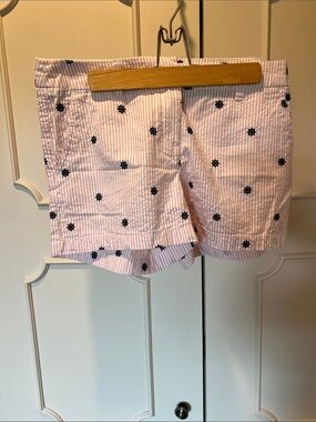 NWT British Khaki Pink Seersucker Embroidered Shorts